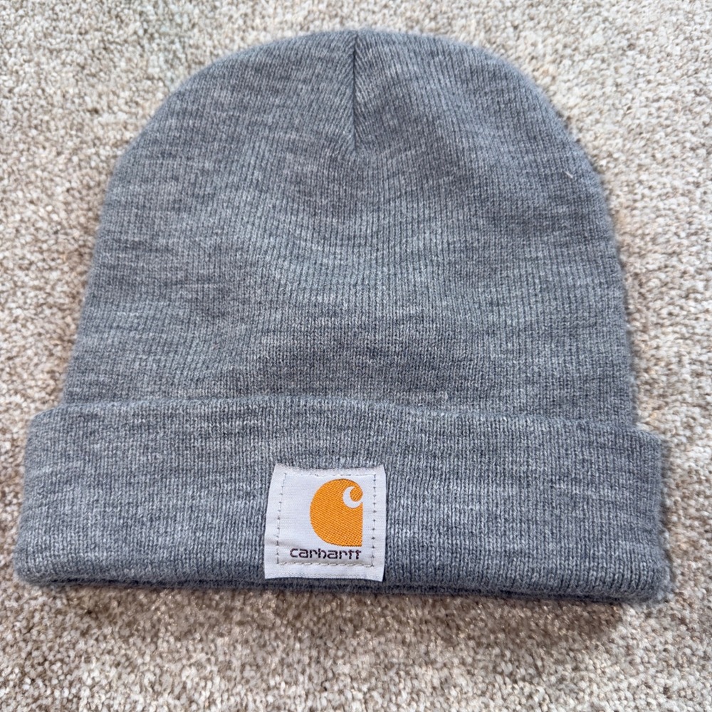Carhartt Hat Beanie Heather Gray Knit Logo Patch Mens Womens‎ Unisex